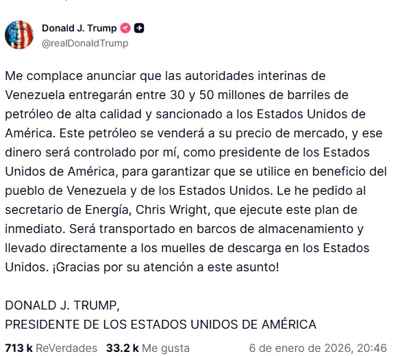 Trump barriles de Venezuela